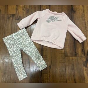 Nike Girls Pink Animal Print Sweatshirt & Leggings Matching Set Fleece